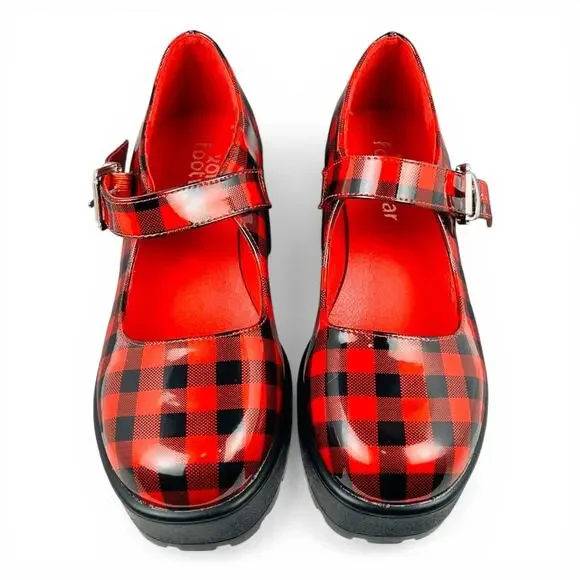 Koi Footwear Red Black Plaid Platform Mary Jane Chunky Lug Heel Size EU 36 - Picture 5 of 8